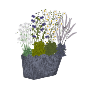 Blütentraum in Weiß-Blau-Burgunder